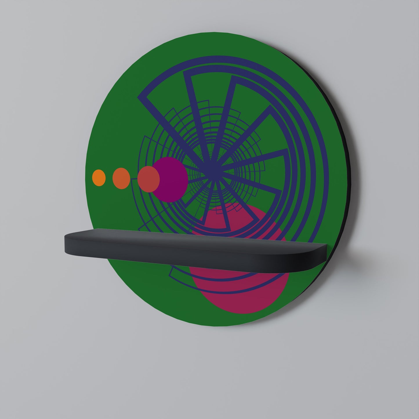 VIVID COLORWHEEL Round Art Shelf In Black Finish