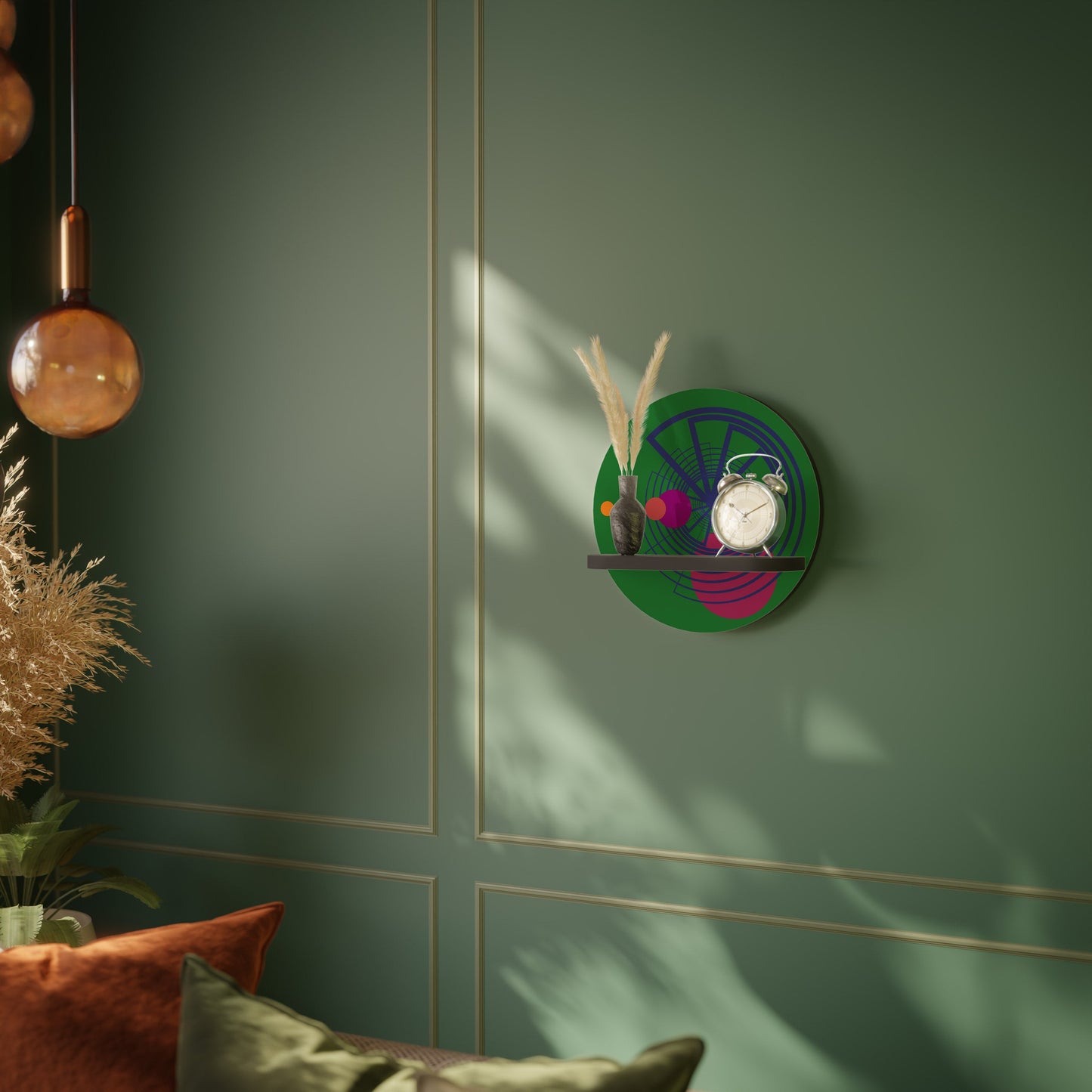 VIVID COLORWHEEL Round Art Shelf In Black Finish