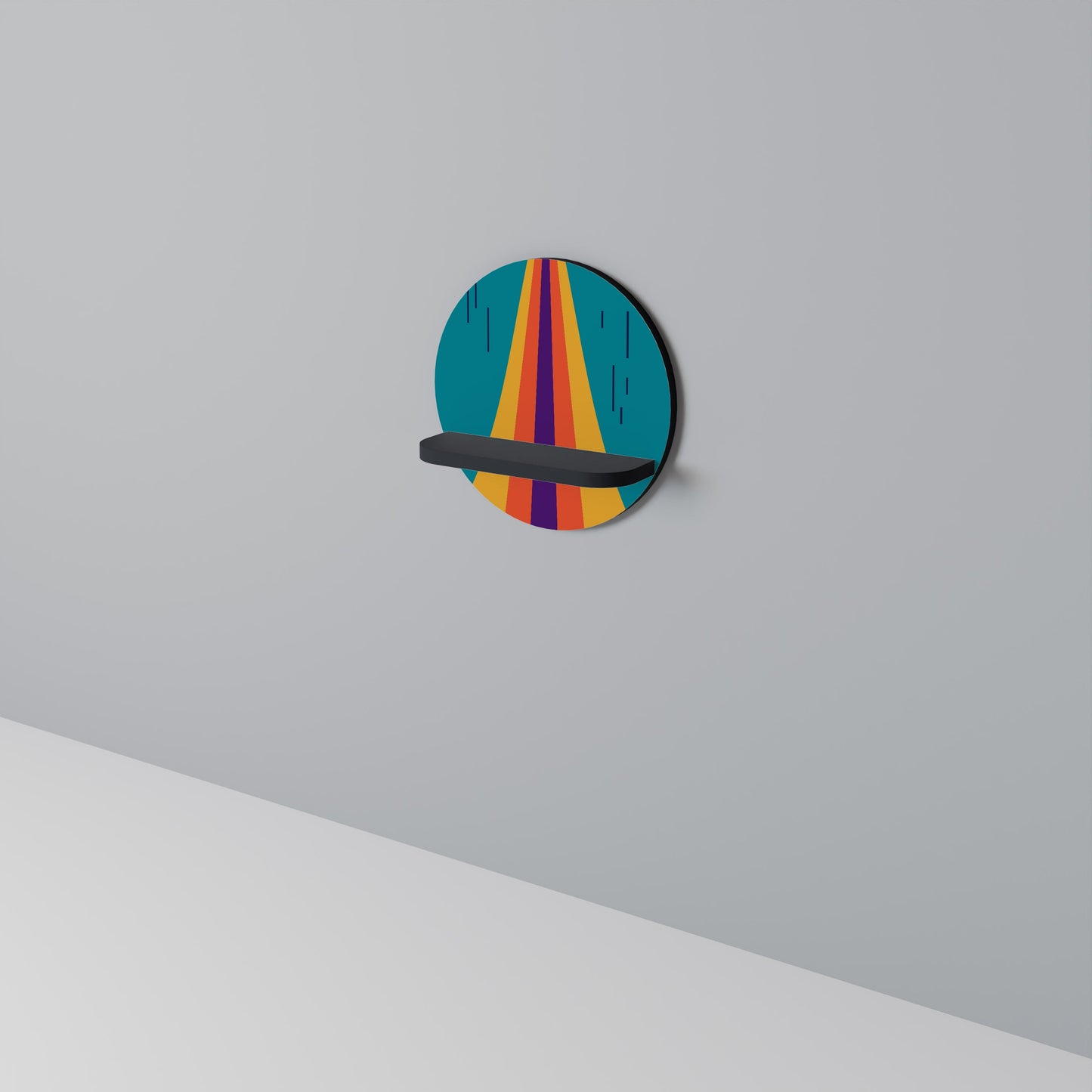 CHROMATIC DREAMSCAPE Round Art Shelf In Black Finish