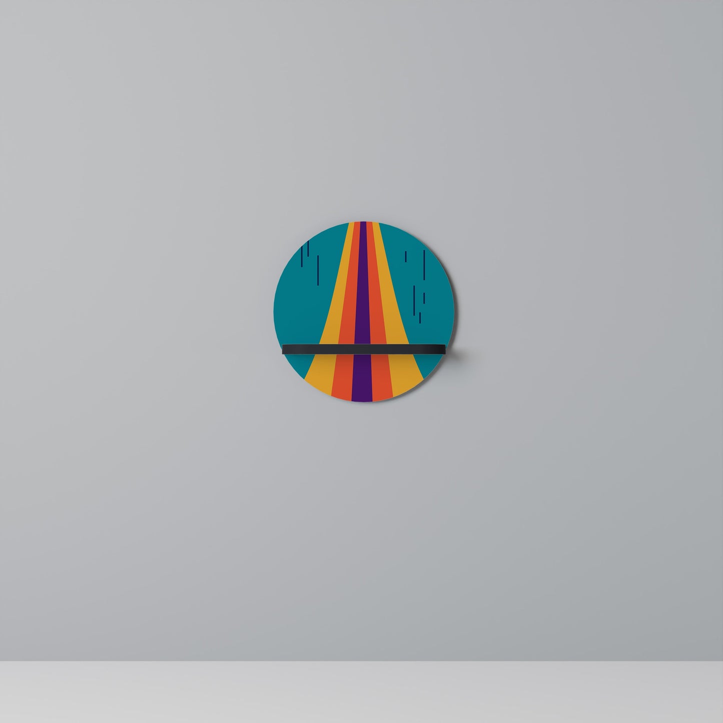 CHROMATIC DREAMSCAPE Round Art Shelf In Black Finish