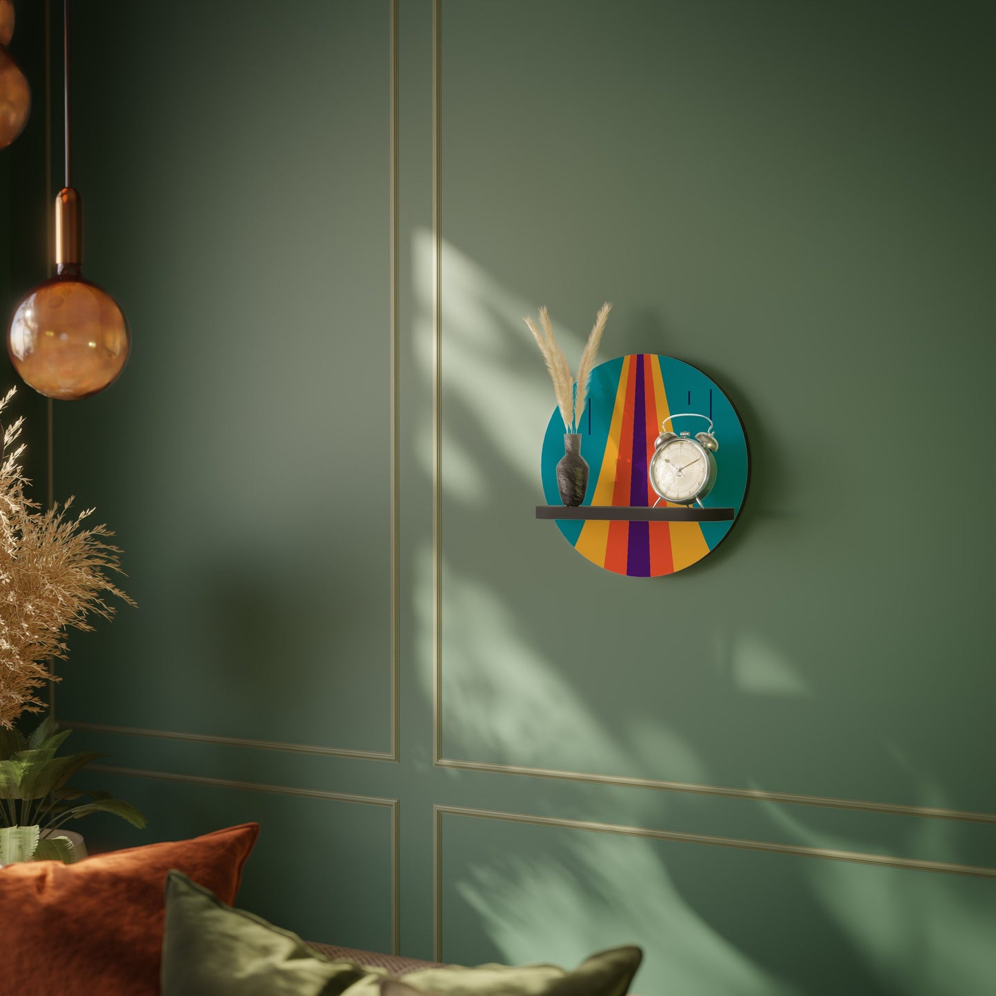 CHROMATIC DREAMSCAPE Round Art Shelf In Black Finish