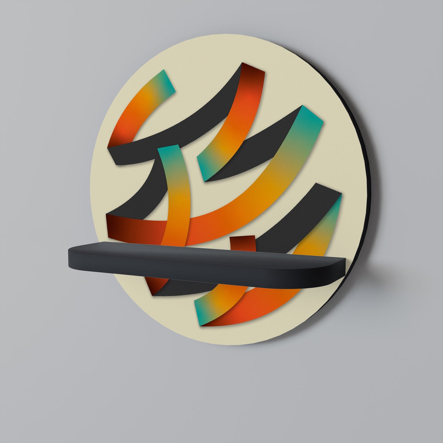 RIBBON REVERIE Round Art Shelf In Black Finish