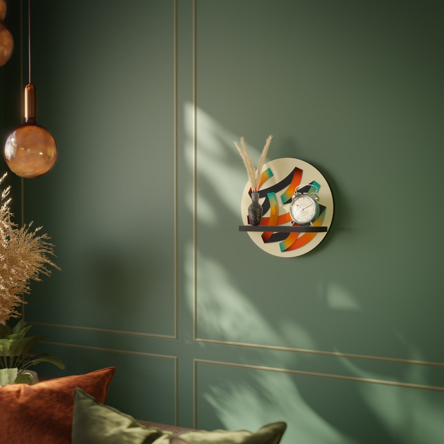 RIBBON REVERIE Round Art Shelf In Black Finish