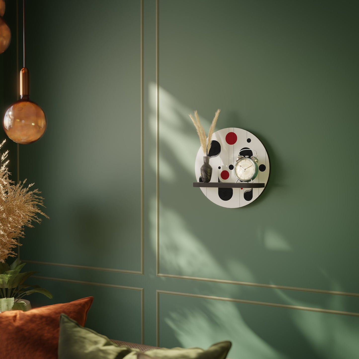 DOT-TO-DOT LULLABY Round Art Shelf In Black Finish