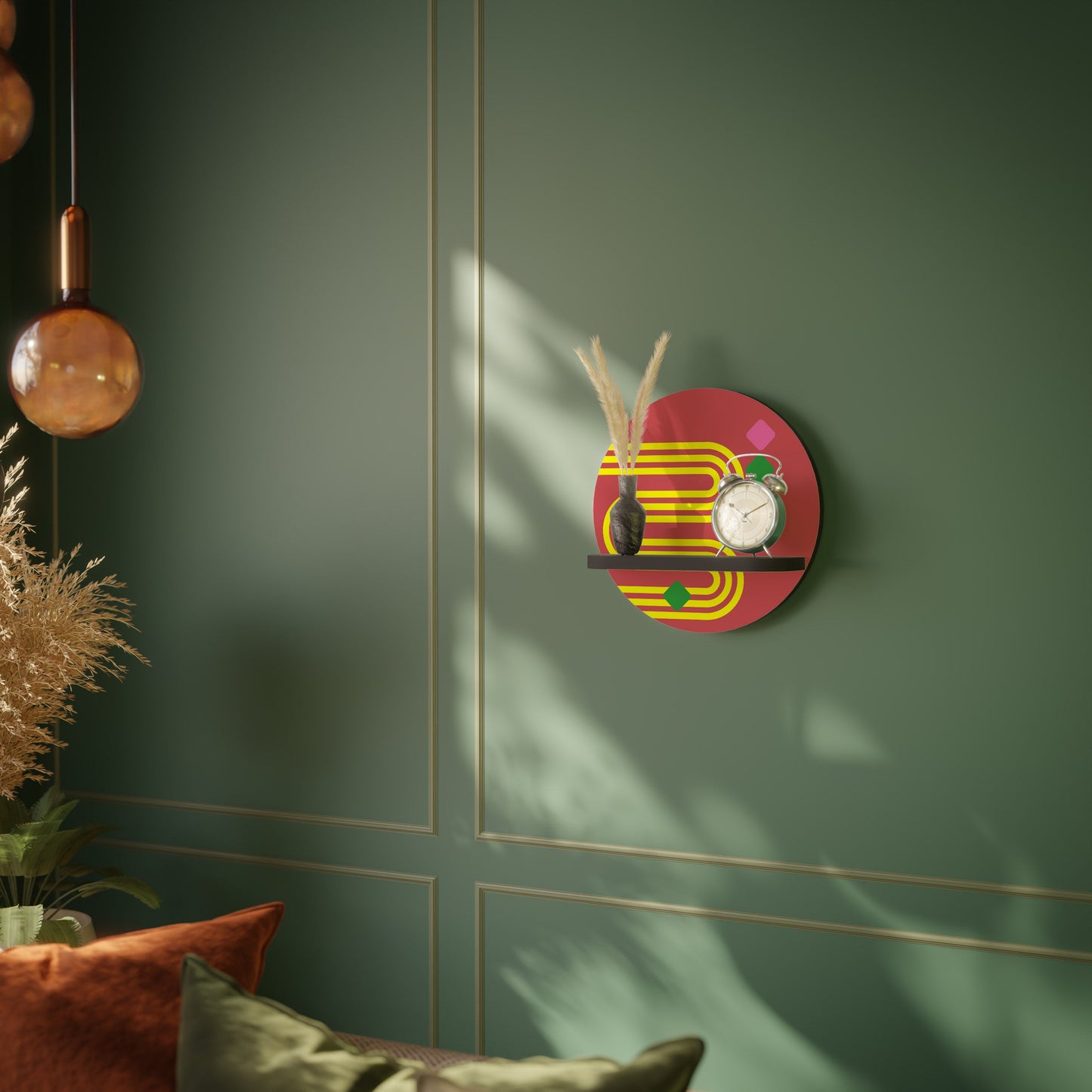 LOST IN CHROMA Round Art Shelf In Black Finish