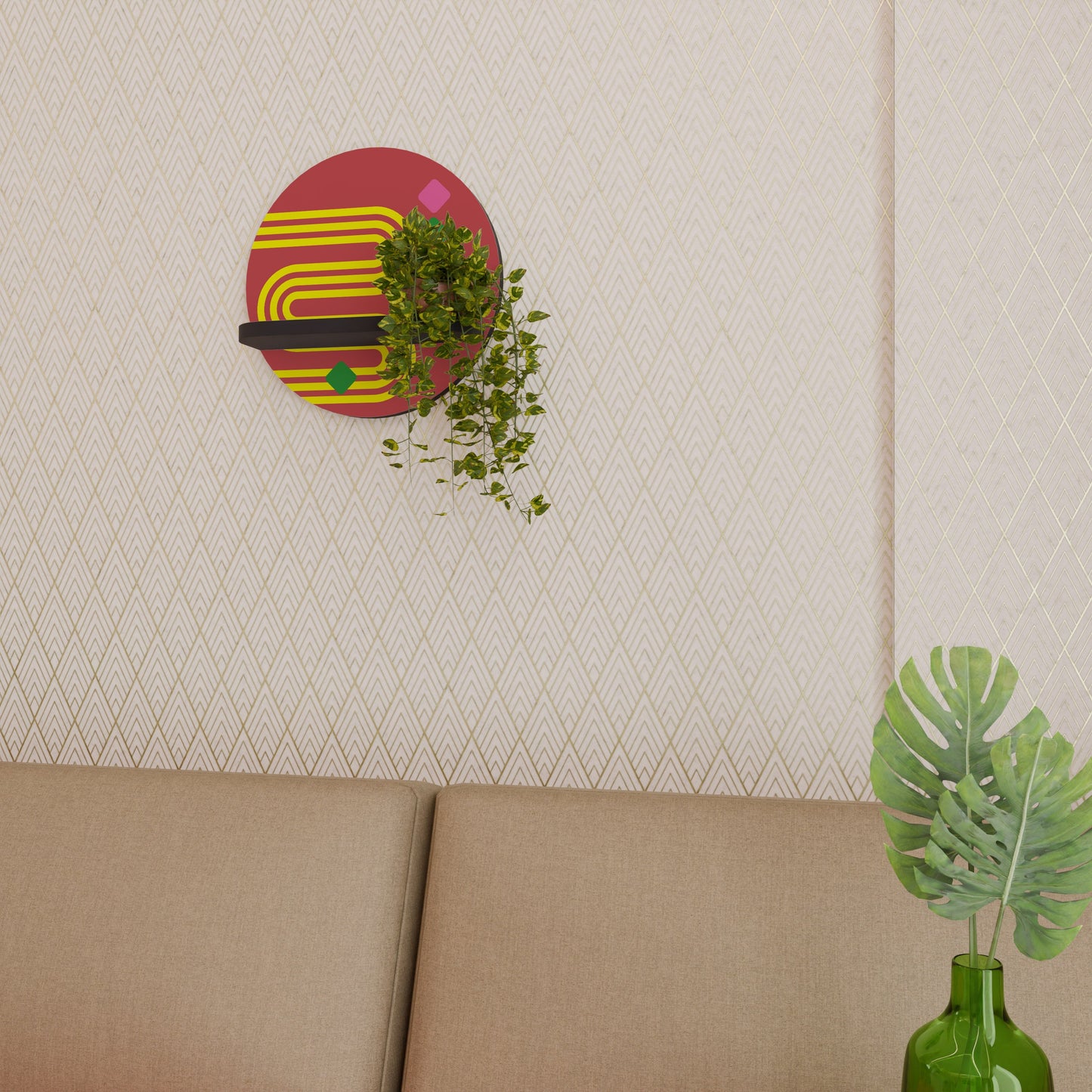 LOST IN CHROMA Round Art Shelf In Black Finish