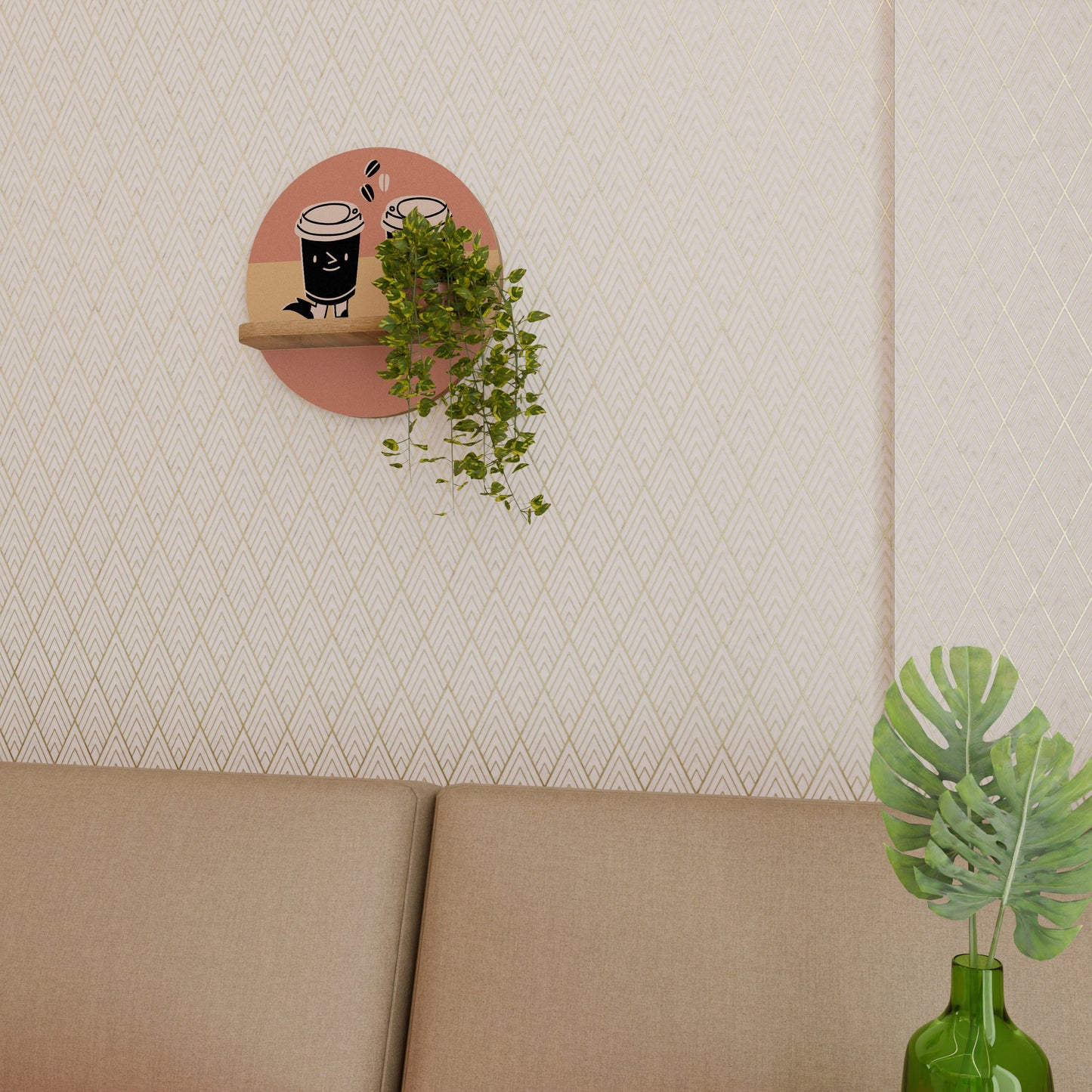JOYFUL COFFEE Mensola rotonda per arte in effetto rovere