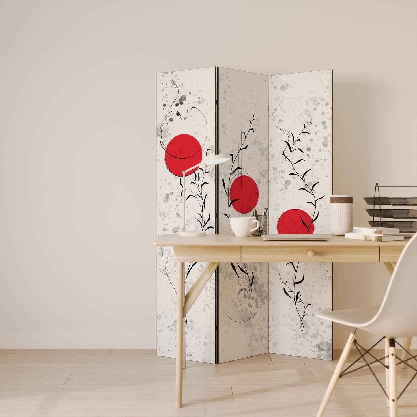 DIVISORIO DECORATIVO A 3 PANNELLI "RED WHISPERS IN FOLIAGE"