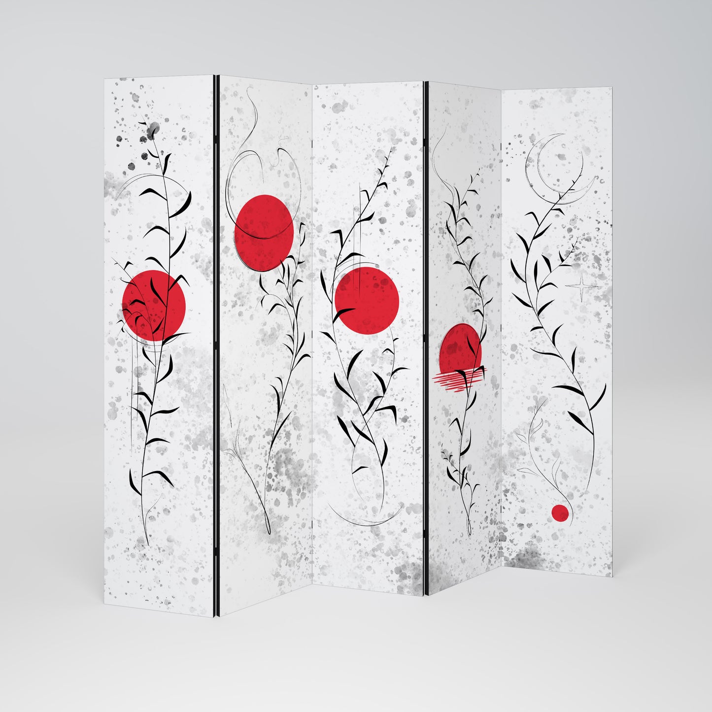 Divisorio decorativo per ambienti a 5 pannelli "RED WHISPERS IN FOLIAGE"