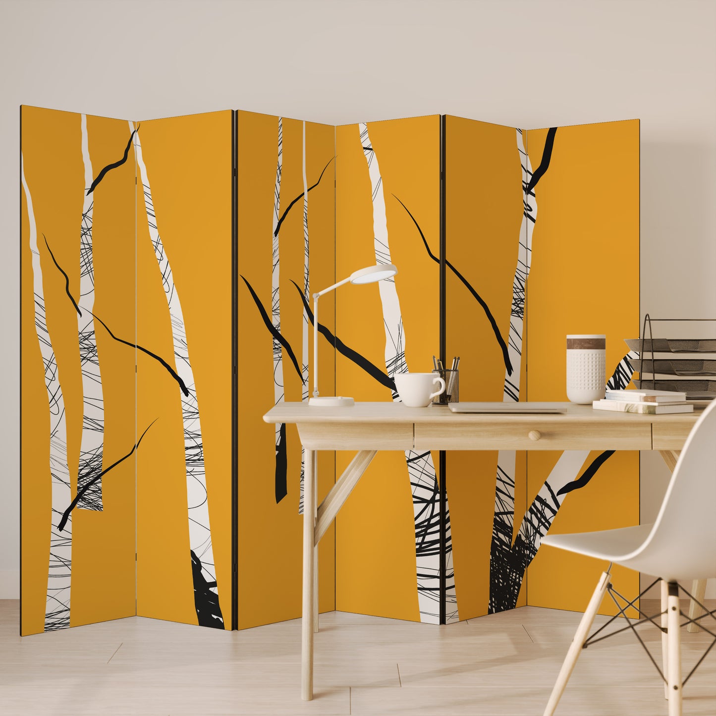 BIRCH ABSTRACT Divisorio decorativo per ambienti a 6 pannelli