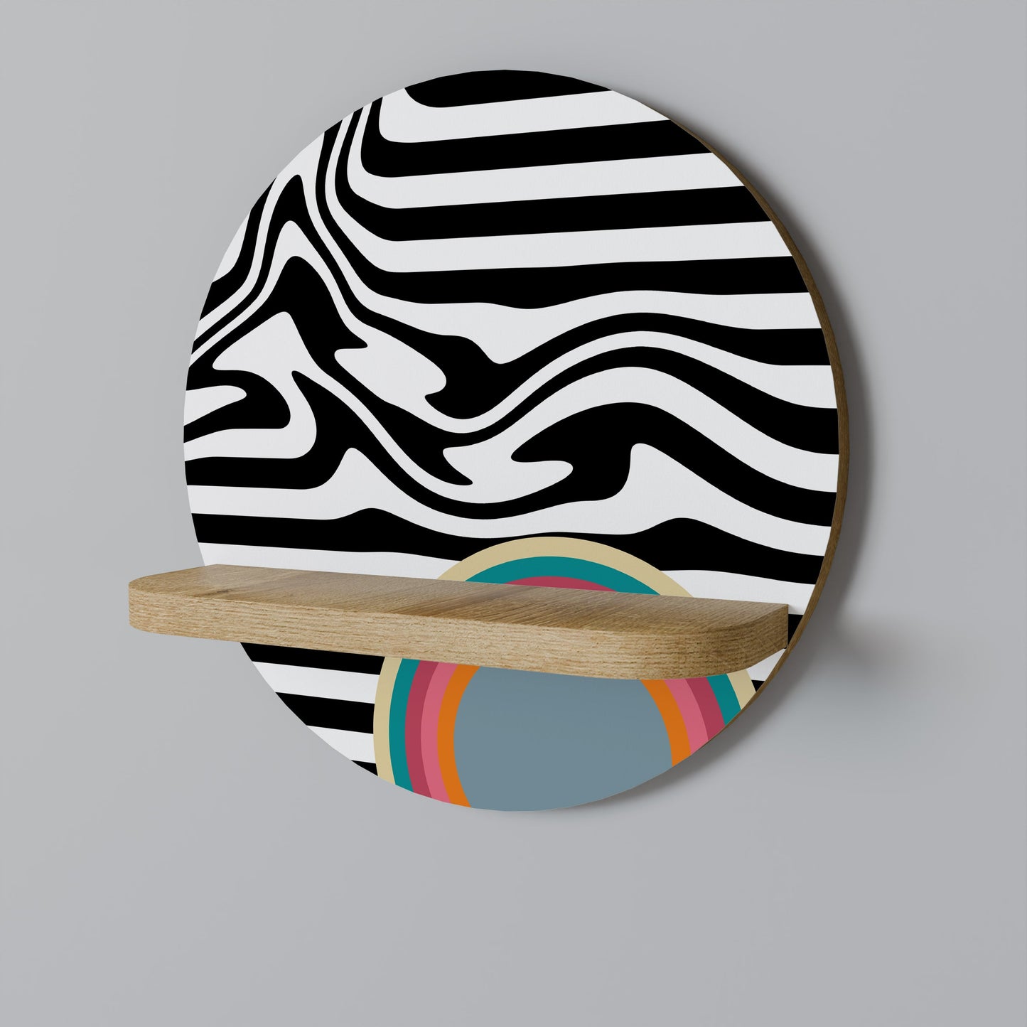 SPECTRA SHOWCASE Mensola rotonda per opere d'arte in effetto rovere