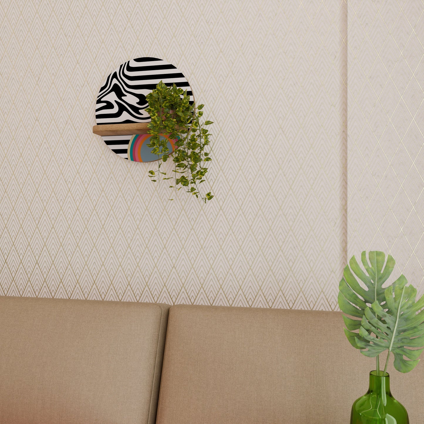 SPECTRA SHOWCASE Mensola rotonda per opere d'arte in effetto rovere