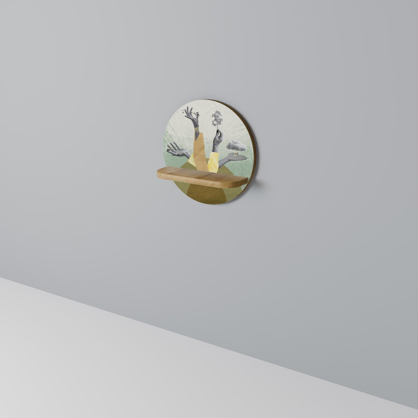 Mensola rotonda Earth Elementes in effetto rovere