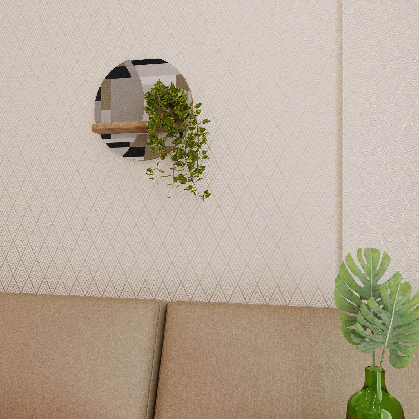 DELICATE MEMENTO Mensola rotonda per opere d'arte in effetto rovere