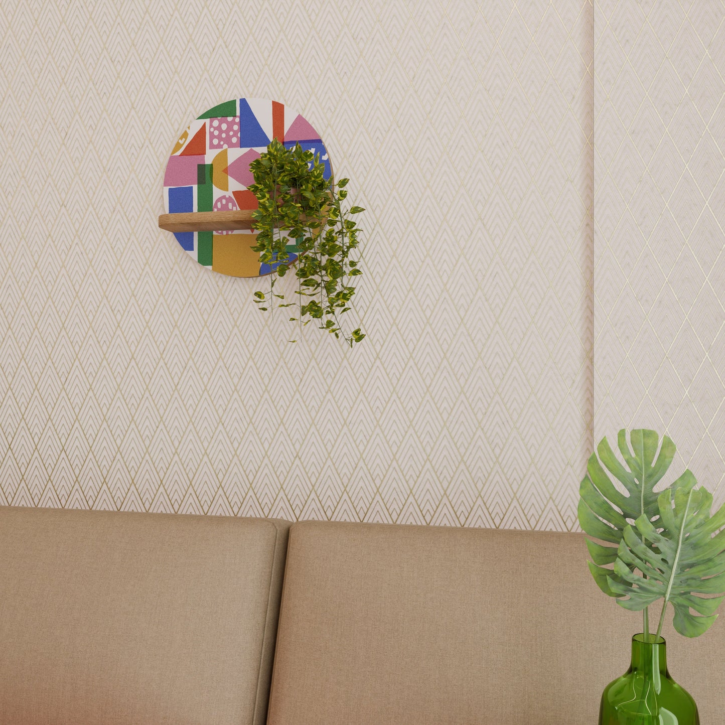 Mensola rotonda GEOMETRIC GLIMMER in effetto rovere