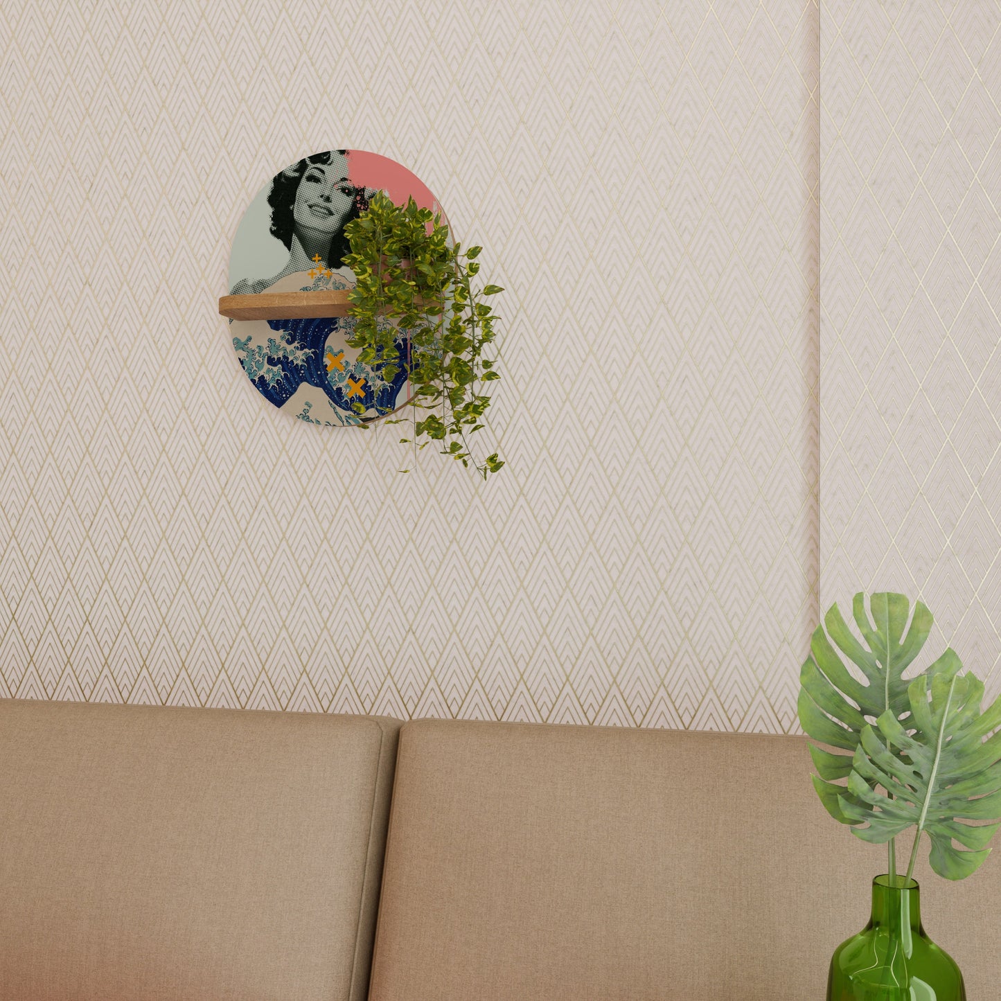 KANAGAWA BEAUTY Mensola ovale per opere d'arte in effetto rovere