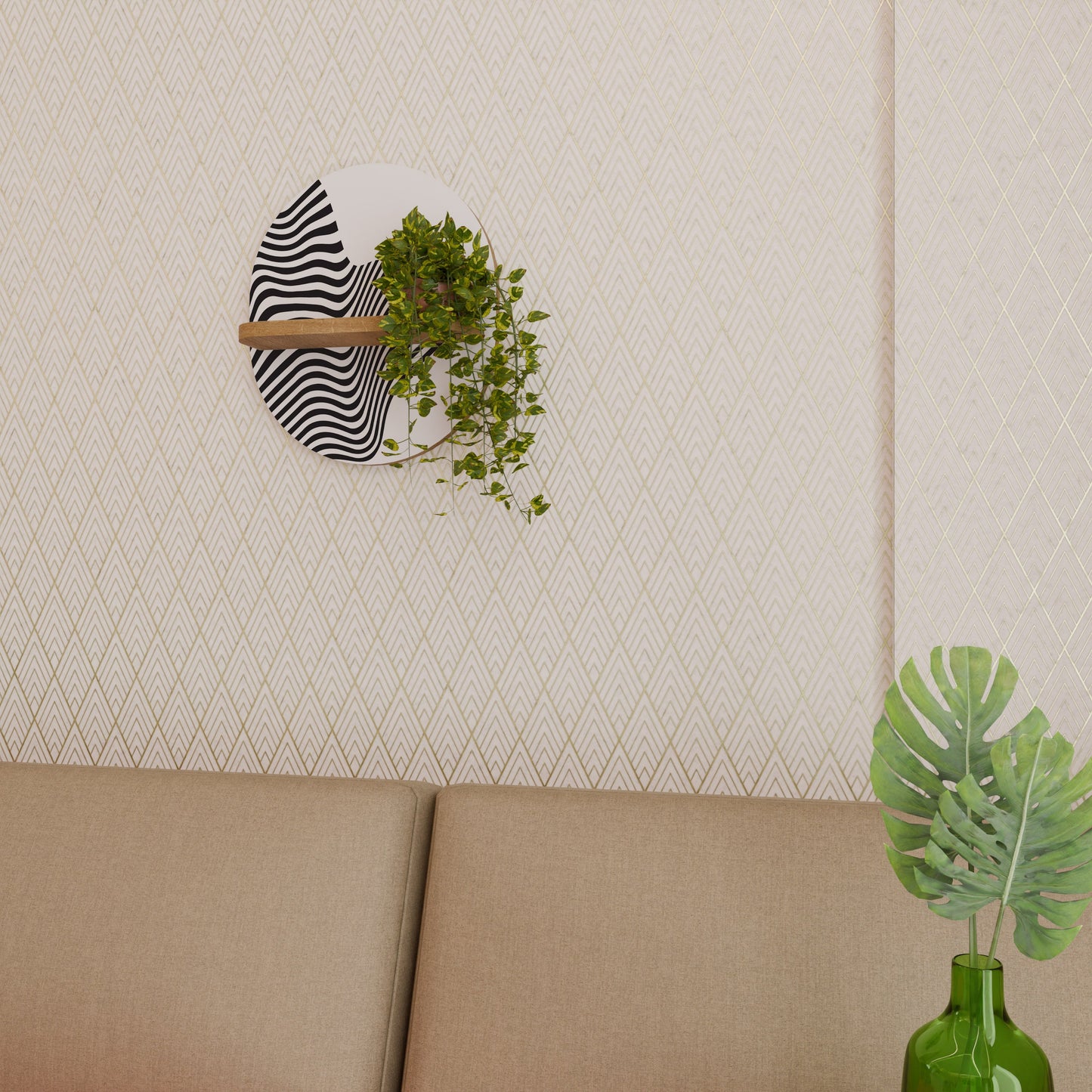 ILLUSIONARY FLOW Mensola ovale per opere d'arte in effetto rovere