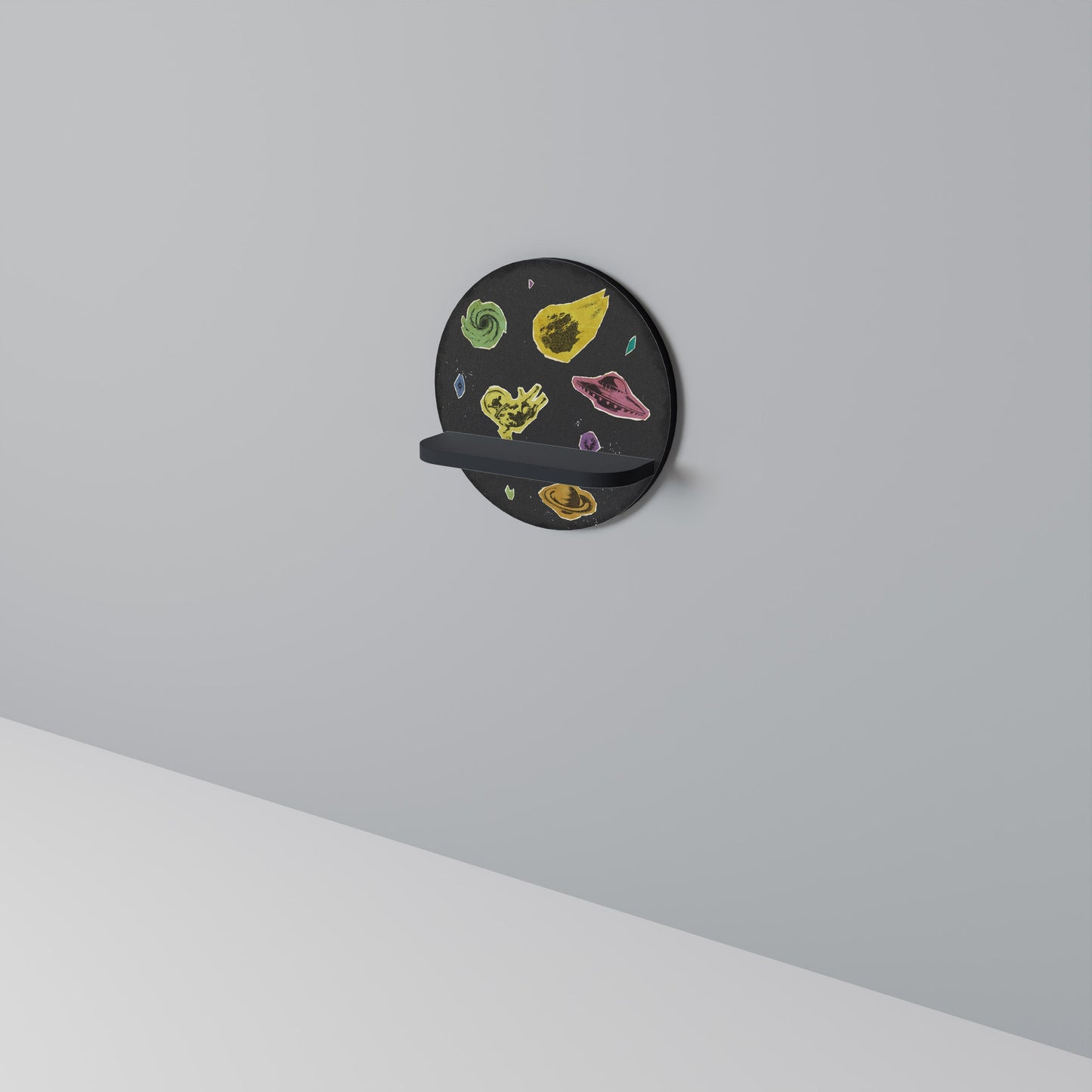 GALAXY MORSEL Round Art Shelf In Black Finish