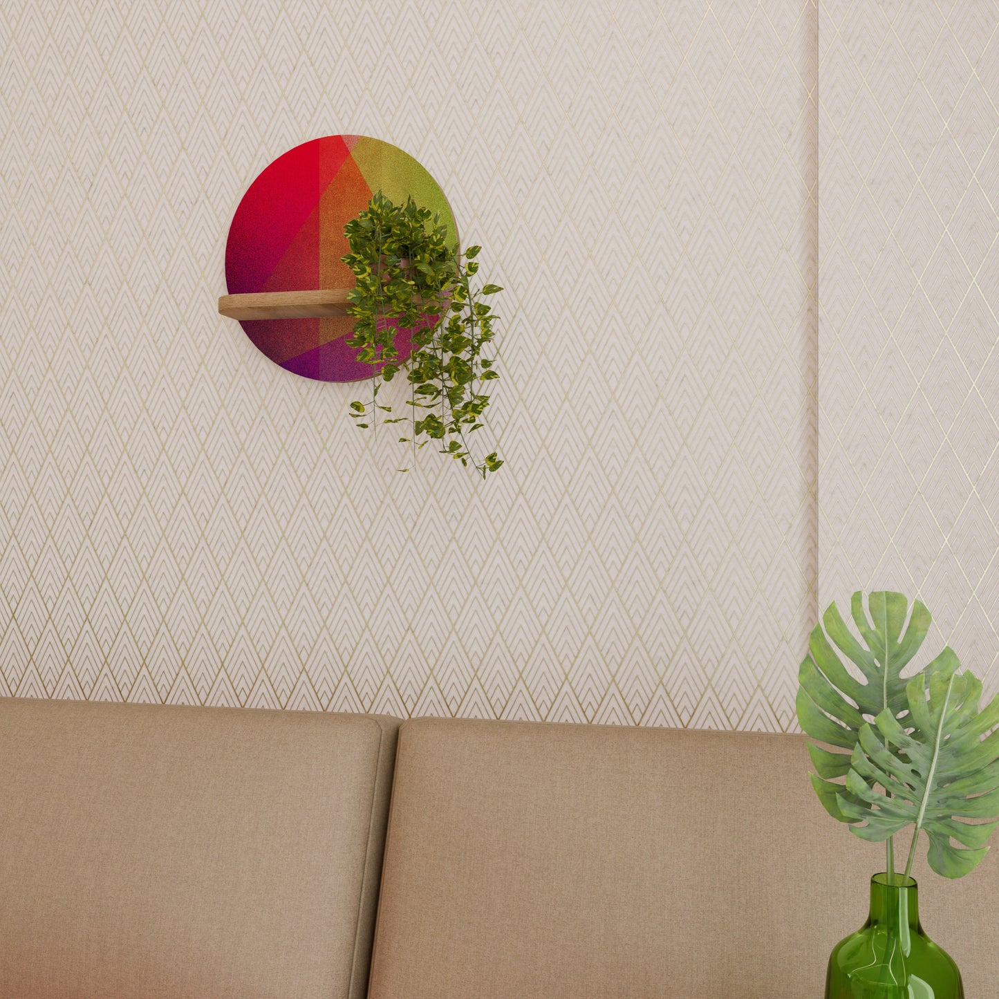 VIVID GEOMETRY Mensola rotonda per arte in effetto rovere