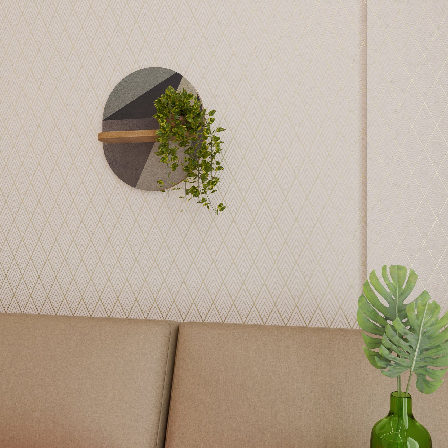 BEIGE GEOMETRY Mensola ovale in effetto rovere