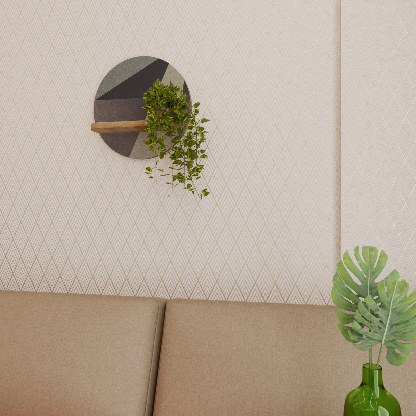 BEIGE GEOMETRY Mensola rotonda per arte in effetto rovere
