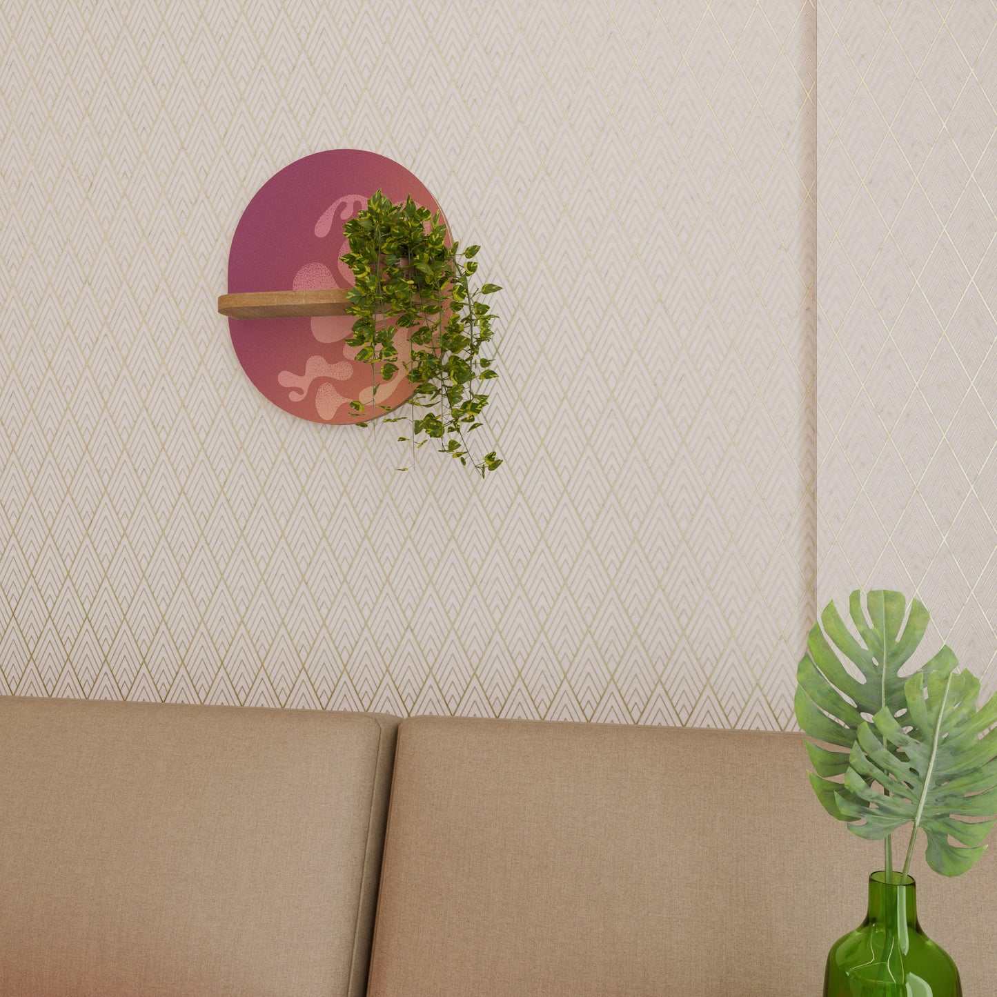 Mensola ovale IRREGOLARE ROSA in effetto rovere