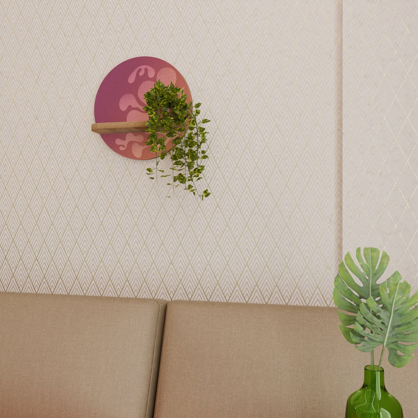 Mensola rotonda IRREGOLARE ROSA in effetto rovere