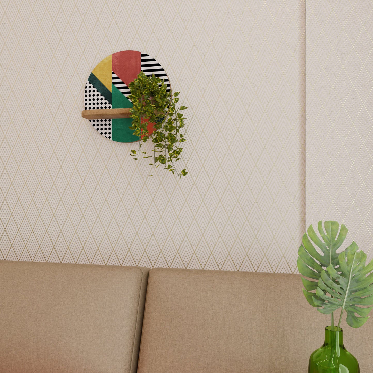 MAKESHIFT ARTISTRY Mensola rotonda per opere d'arte in effetto rovere