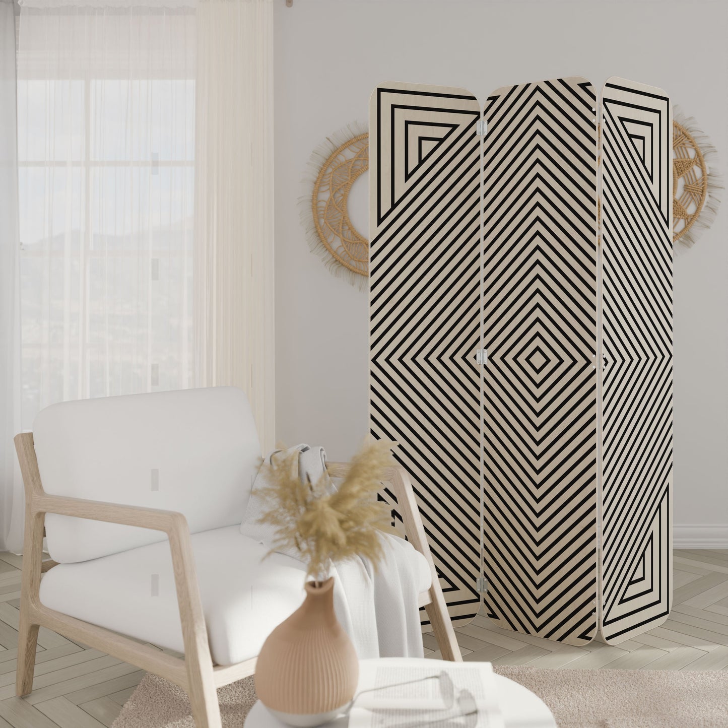 Divisorio per ambienti in compensato a 3 pannelli POLYGON ILLUSION