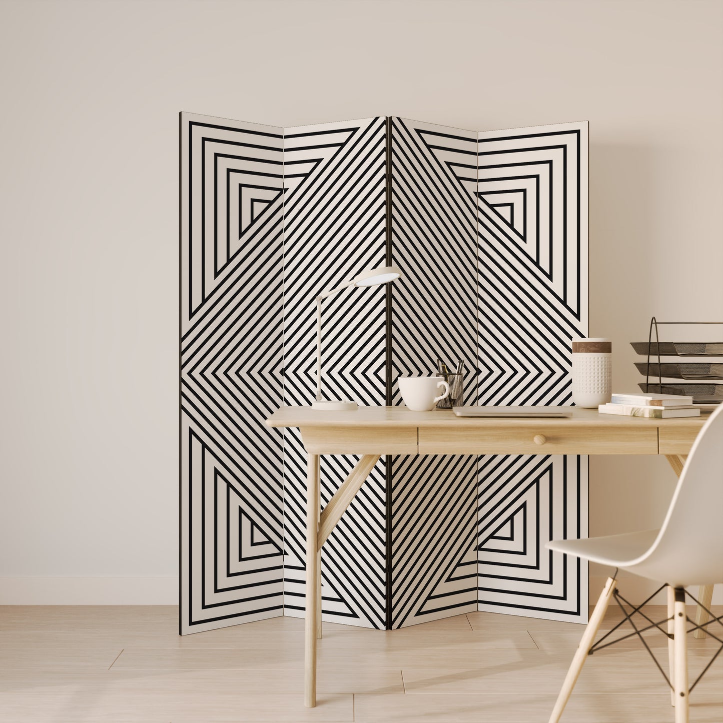 Divisorio decorativo per ambienti POLYGON ILLUSION a 4 pannelli