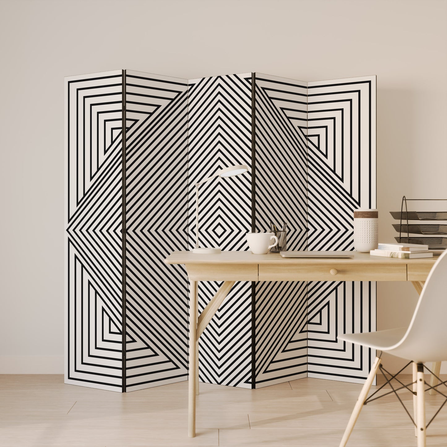 Divisorio decorativo per ambienti POLYGON ILLUSION a 5 pannelli