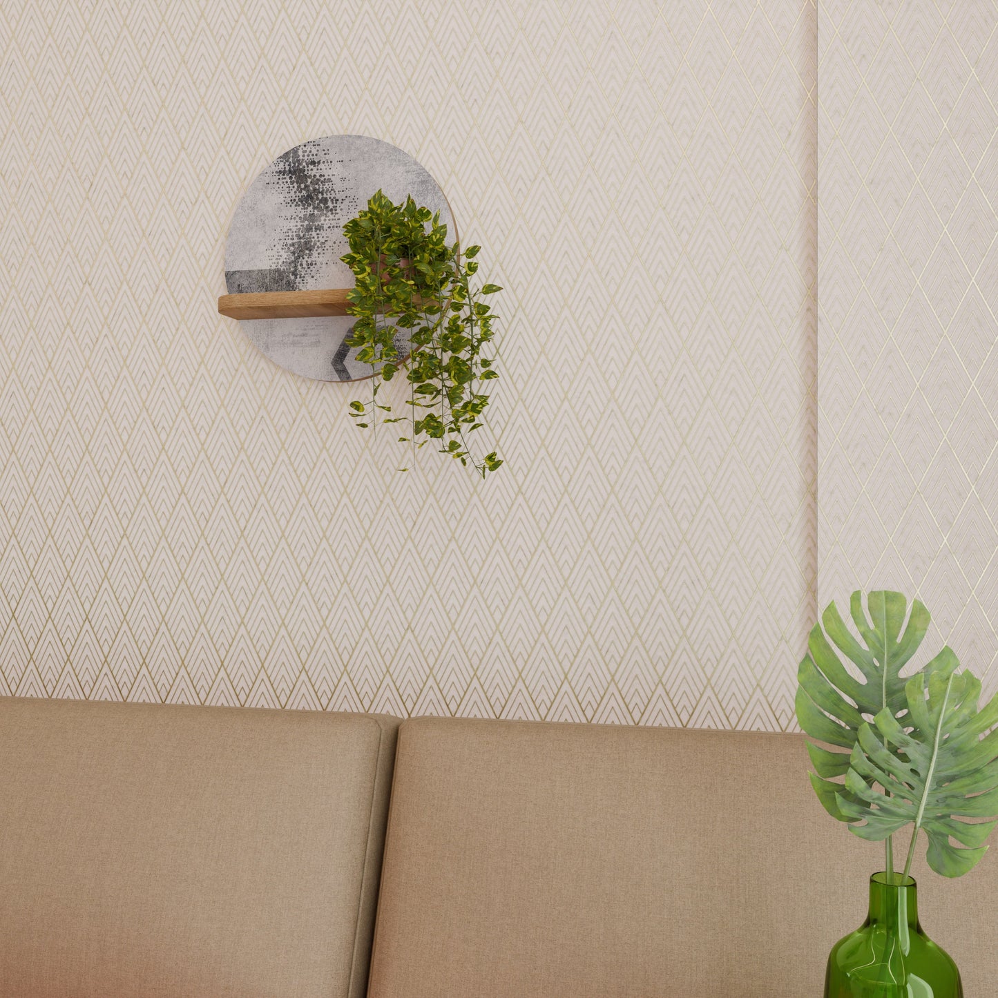 HEXAGONAL FIGURES Mensola rotonda per arte in effetto rovere