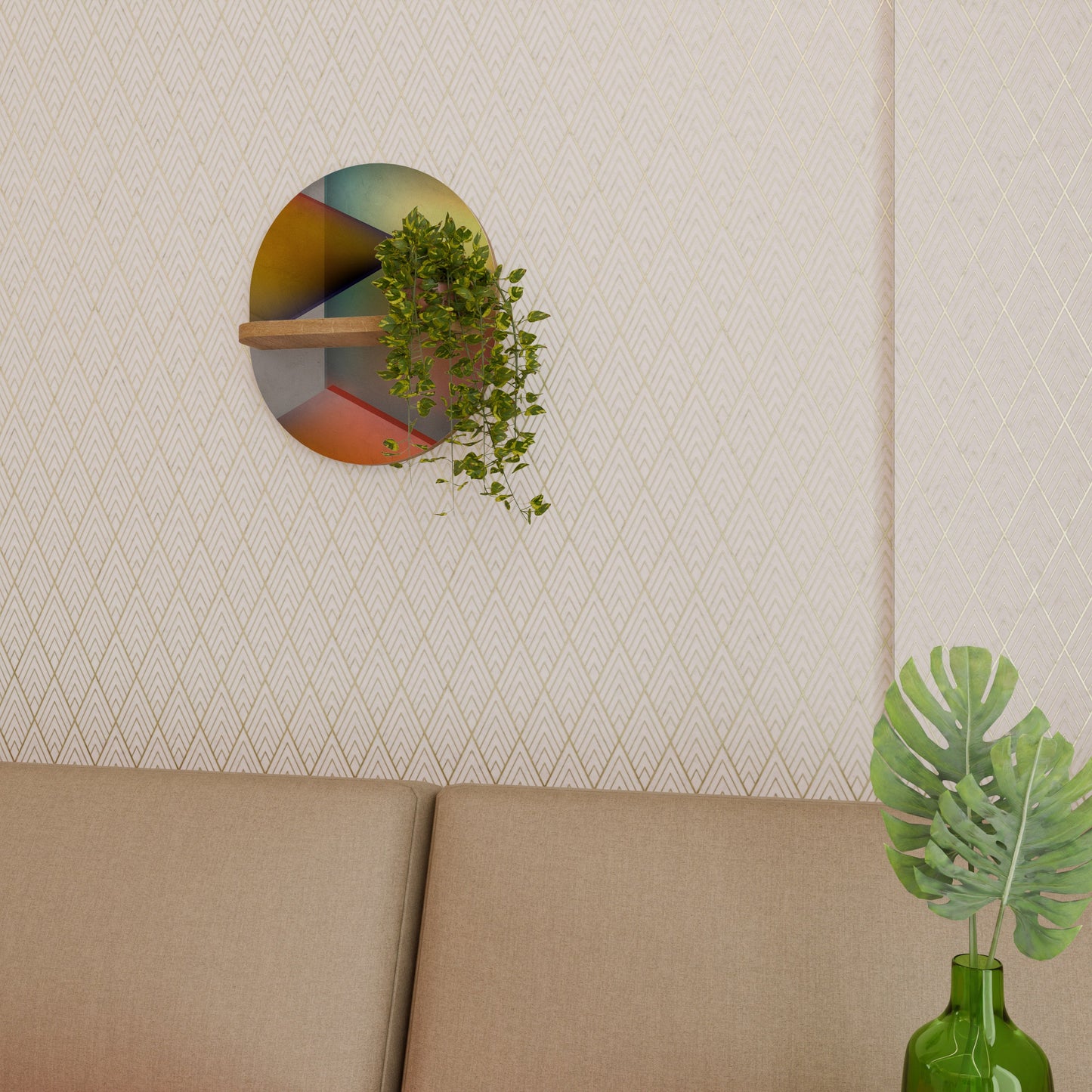 PIERCING SHARPNESS Mensola ovale per opere d'arte in effetto rovere