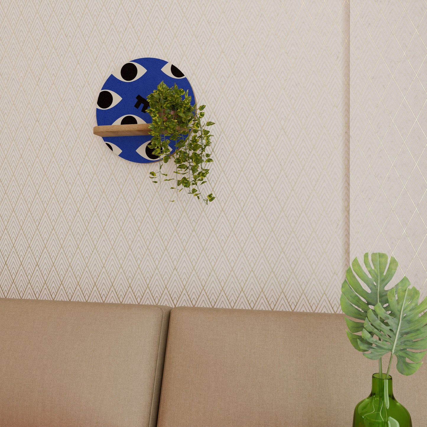 GEOMETRIC EYES Mensola rotonda per arte in effetto rovere