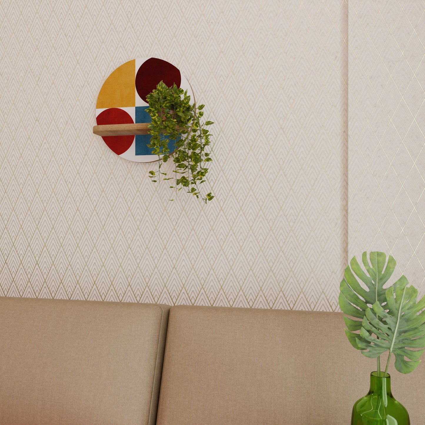 PUZZLE GEOMETRICO Mensola rotonda per arte in effetto rovere