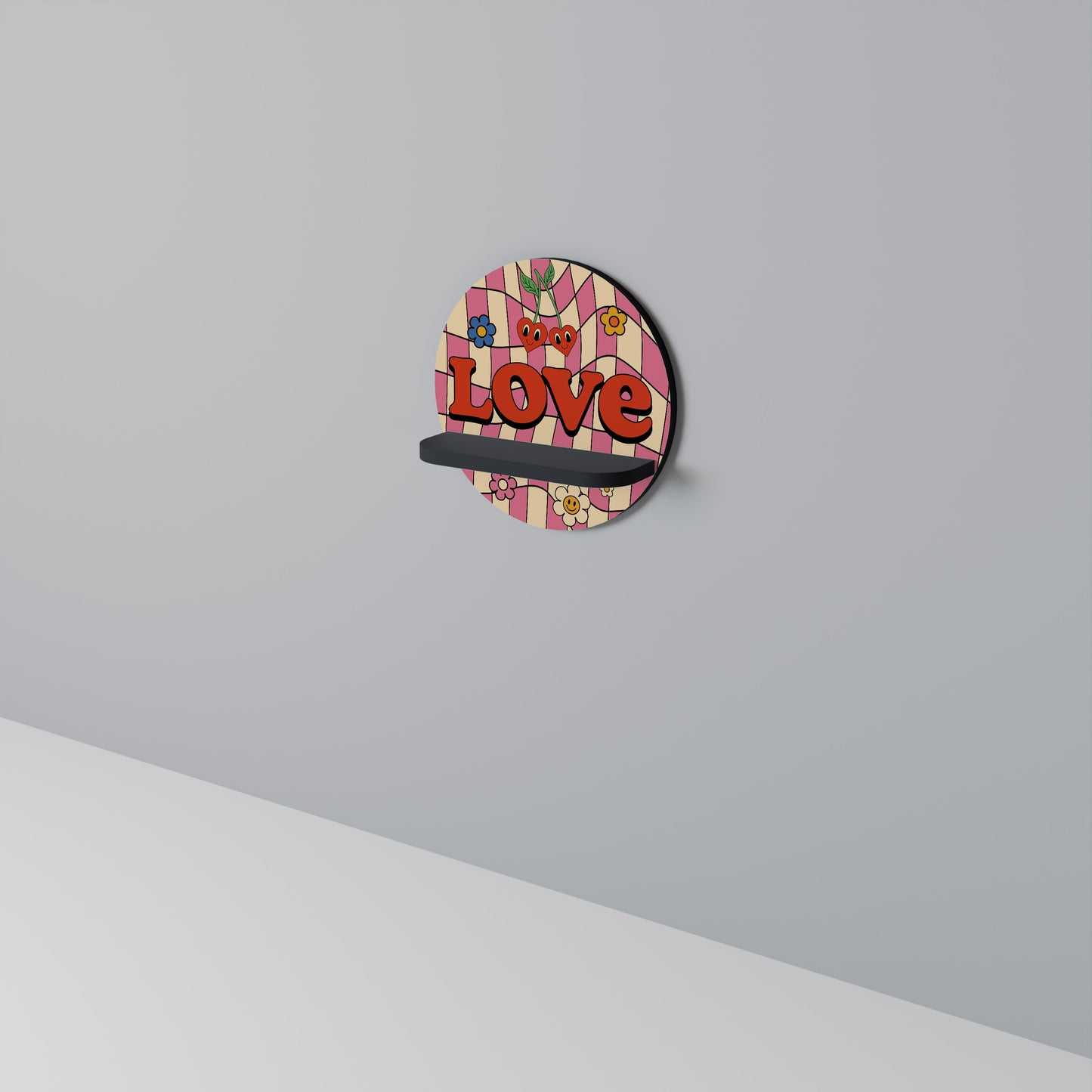 ROCKING LOVE Round Art Shelf In Black Finish