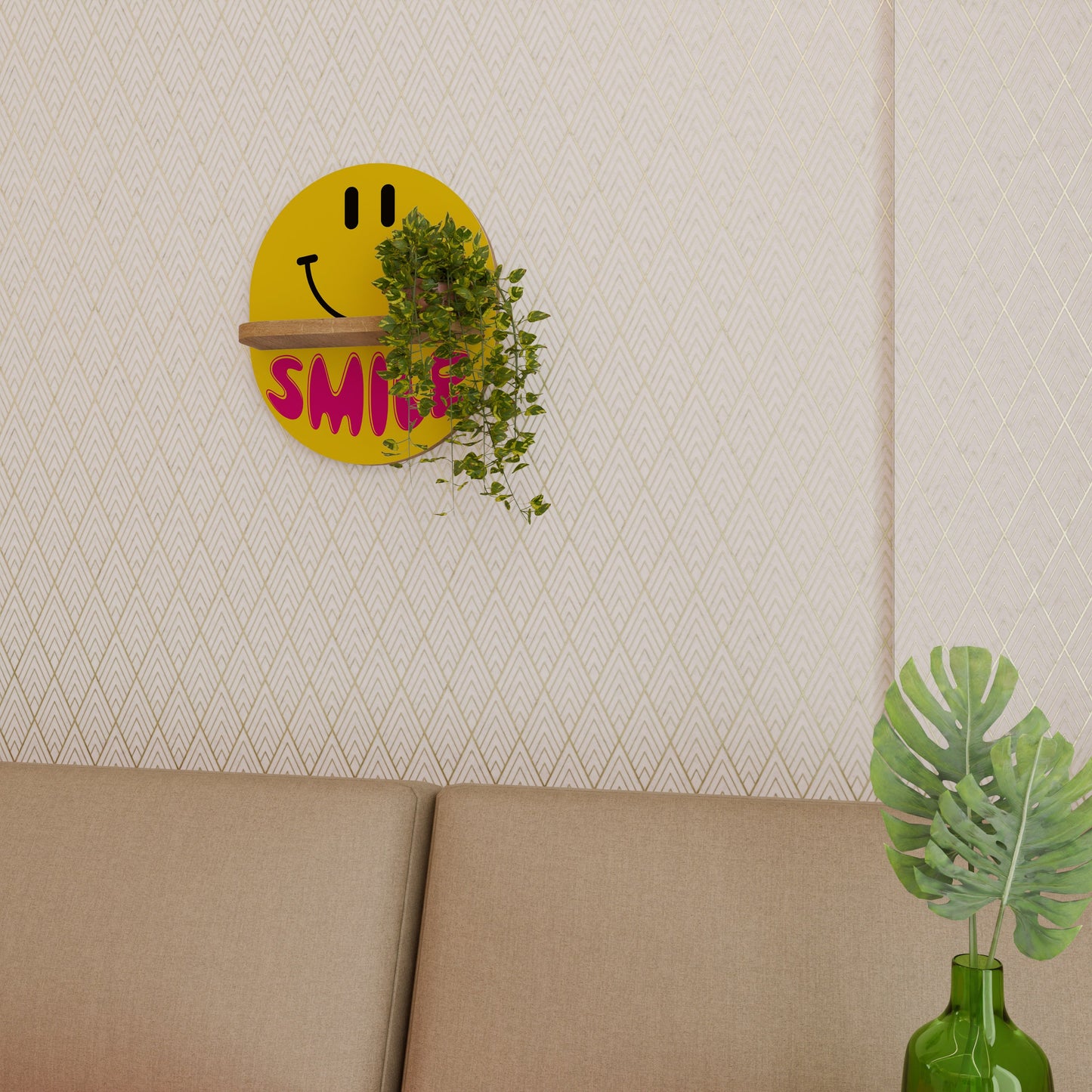 KEEP SMILING Mensola ovale per opere d'arte in effetto rovere