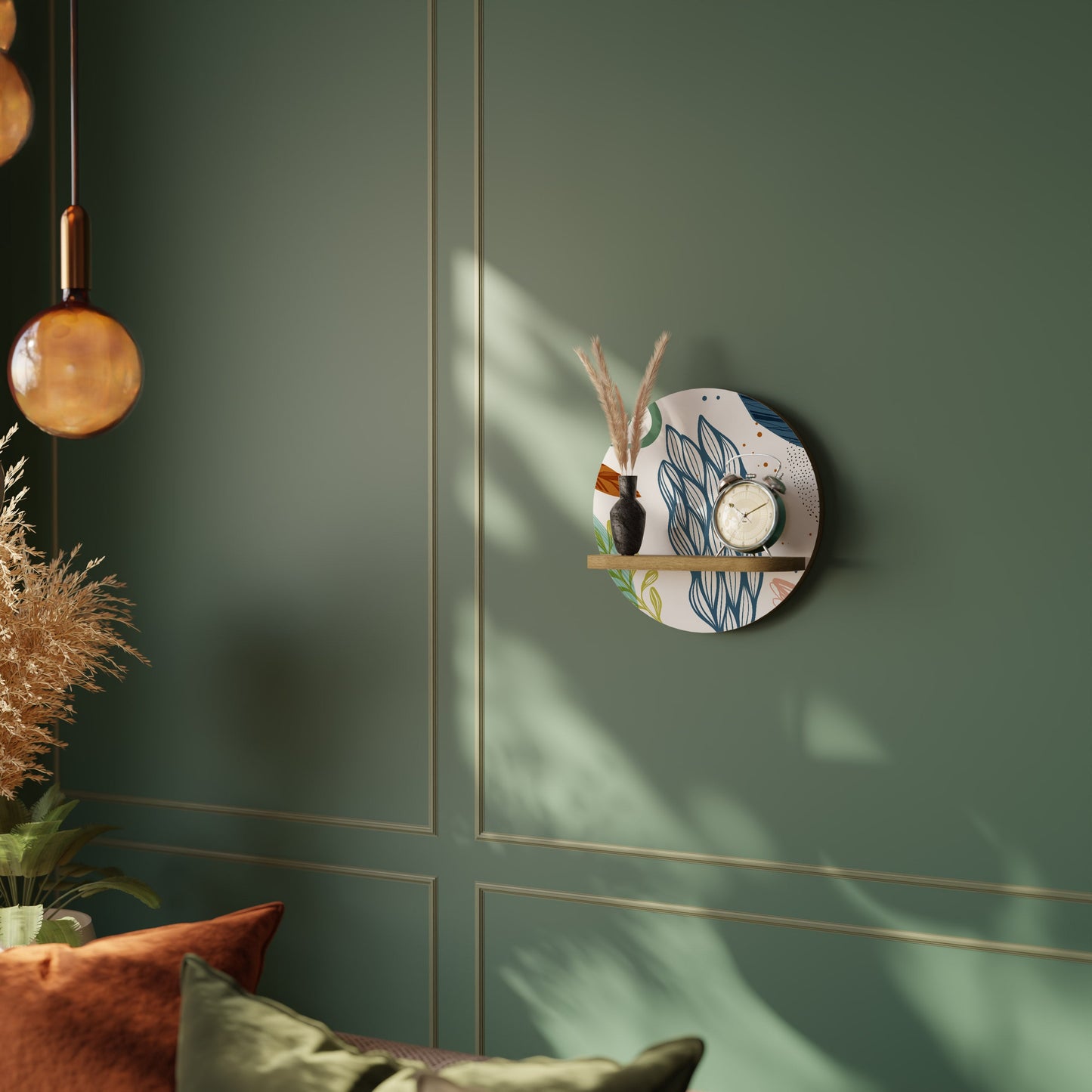 BOTANICAL HURRICANE Round Art Shelf In Oak Effect