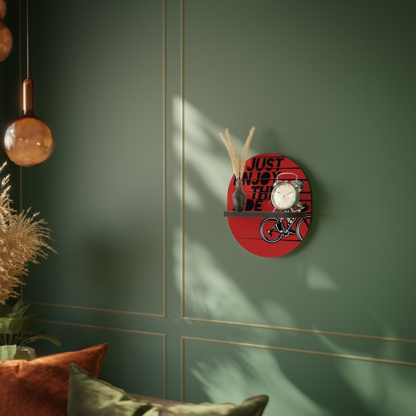 ENJOY THE RIDE Oval Art Shelf In Black Finish