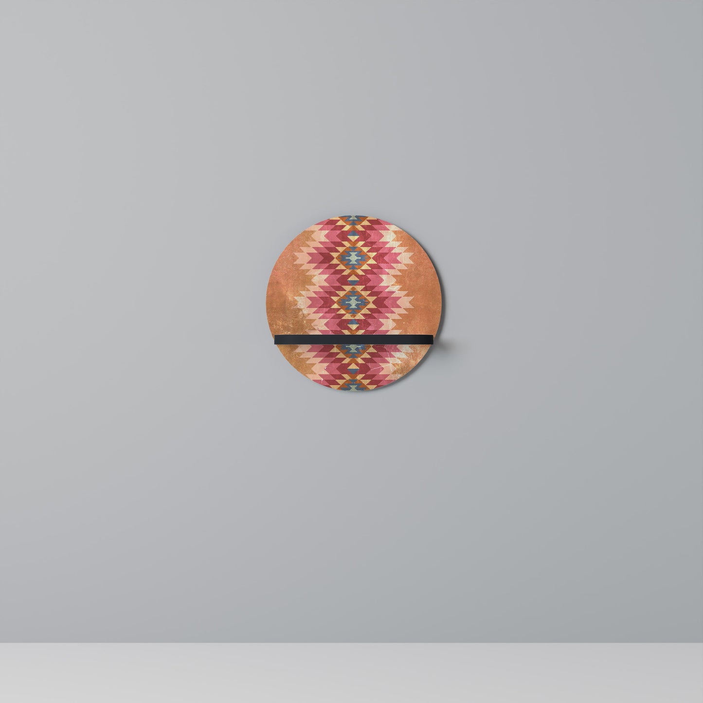 INDIAN FOLK Round Art Shelf In Black Finish