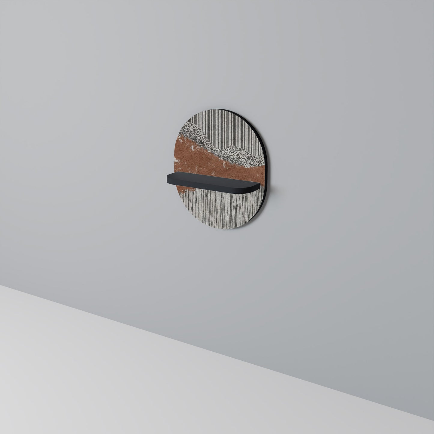 STRIPED TERRAIN Oval Art Shelf In Black Finish