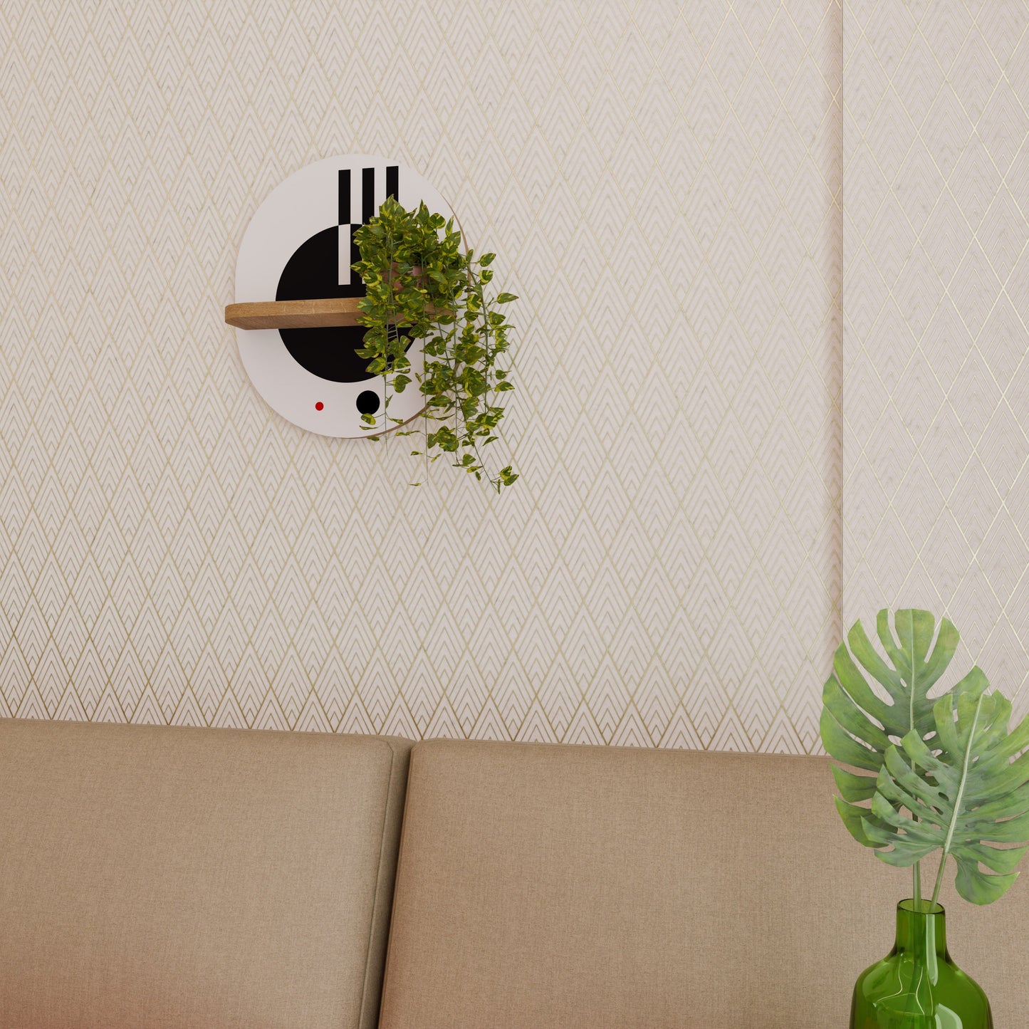 COMBINAZIONE BIANCO E NERO Mensola ovale in effetto rovere