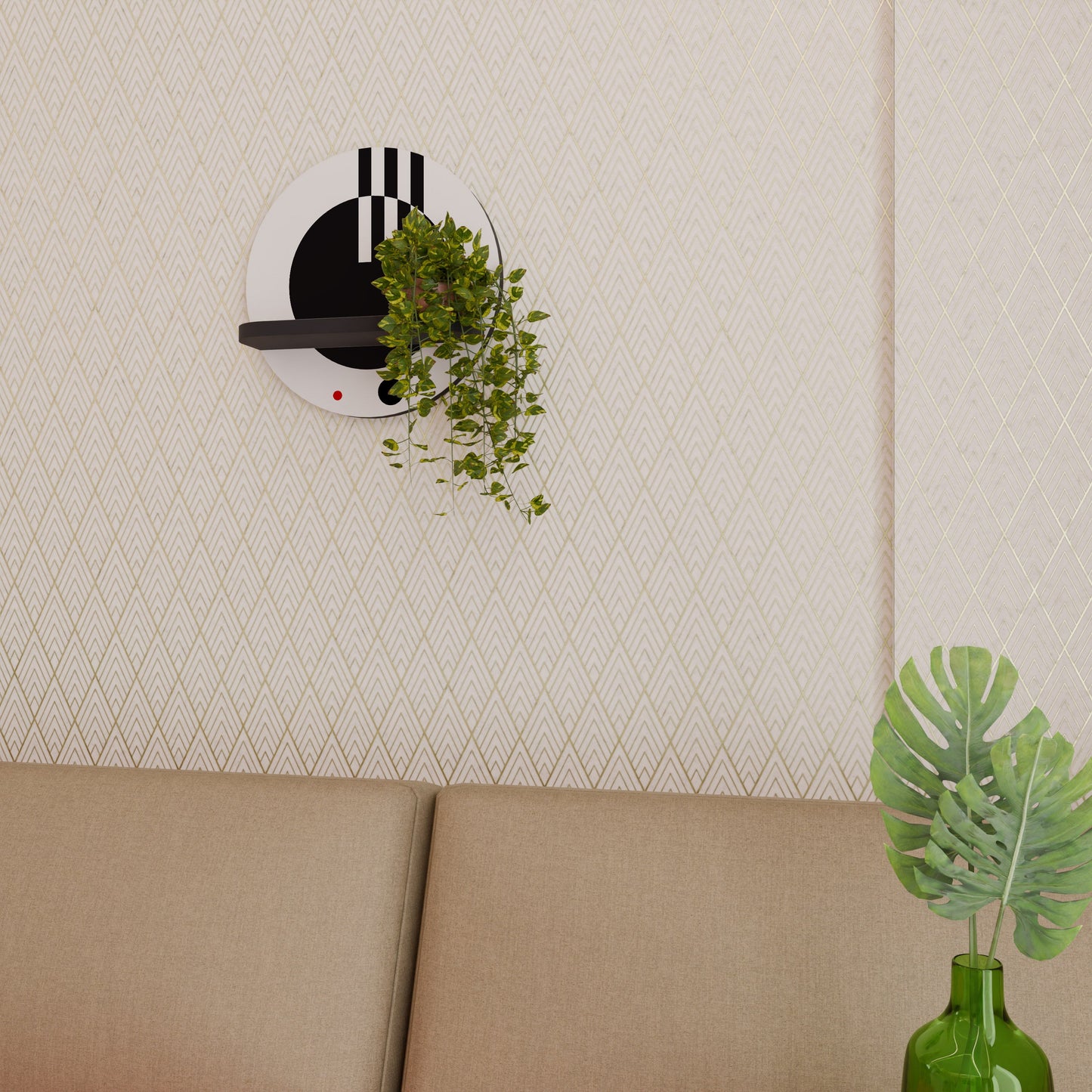 BLACK AND WHITE COMBINATION Round Art Shelf In Black Finish