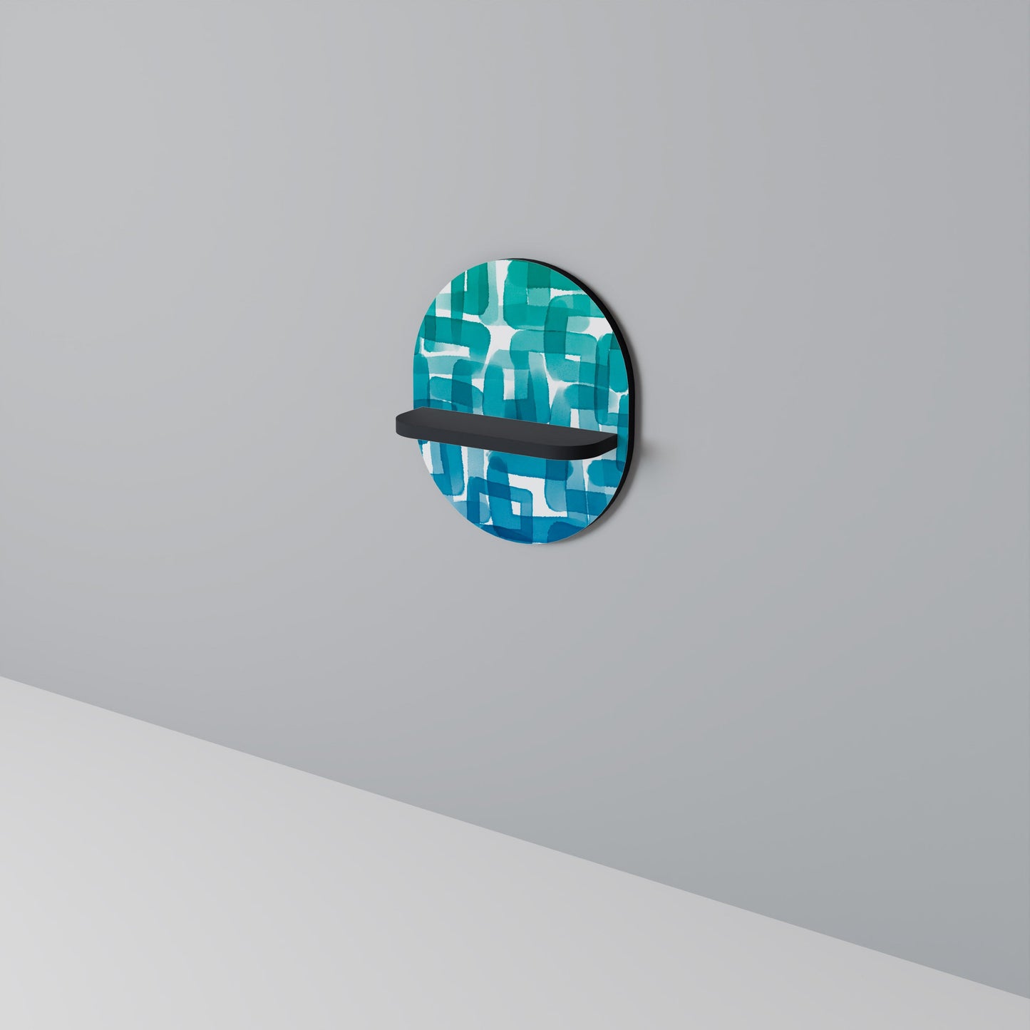 TURQUOISE RECTANGLES Oval Art Shelf In Black Finish
