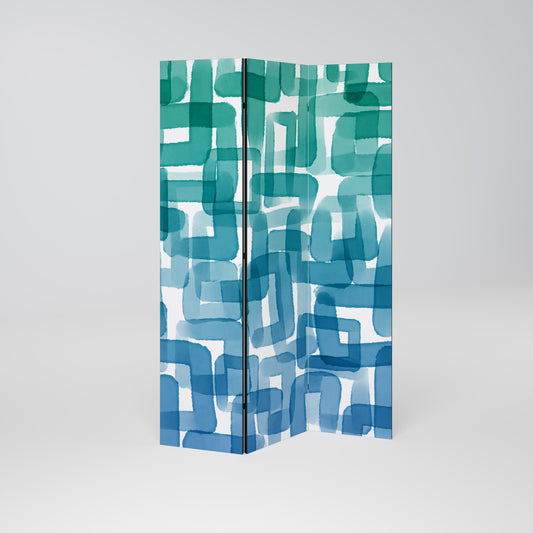 TURQUOISE RECTANGLES Decorative 3-Panel Room Divider