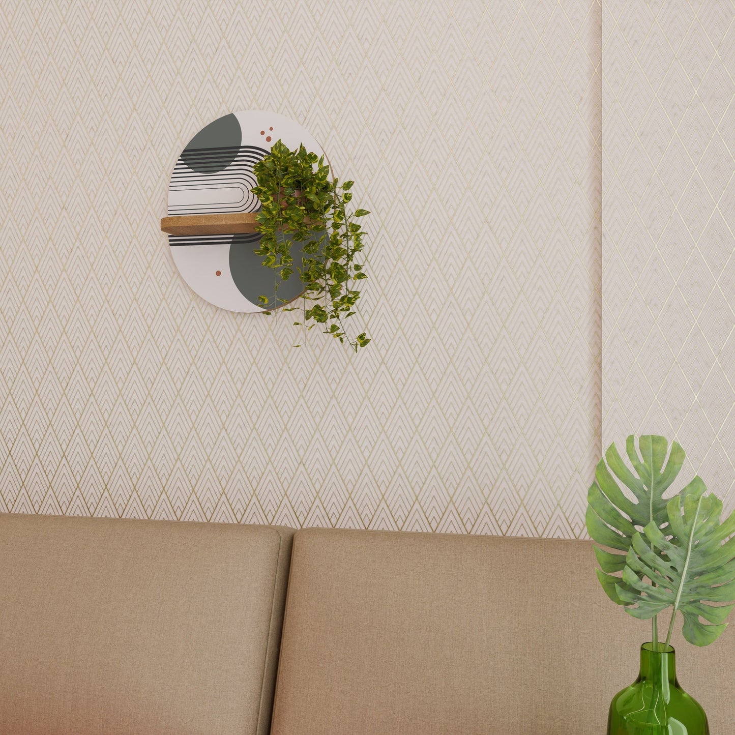 Mensola artistica ovale ORBITAL DECOR in effetto rovere
