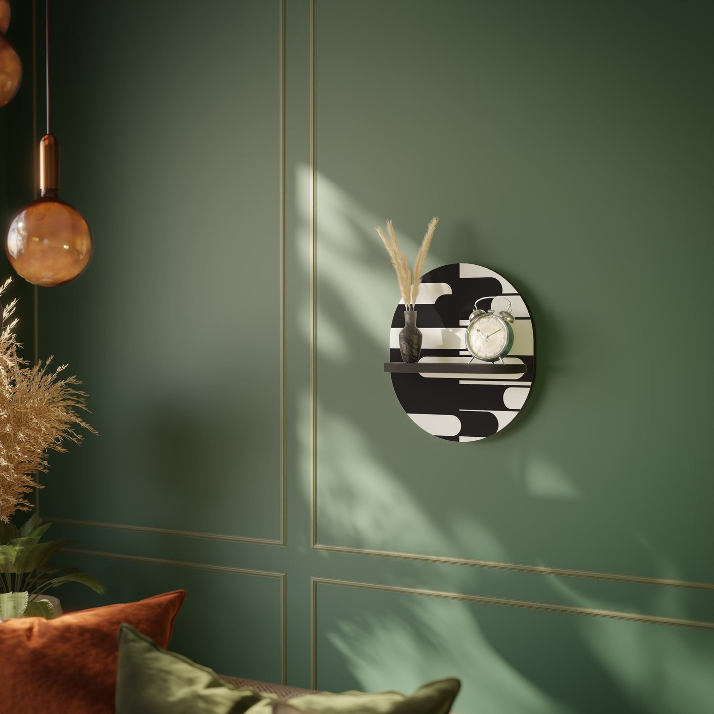 ACHROMATIC CONTRAST Oval Art Shelf In Black Finish