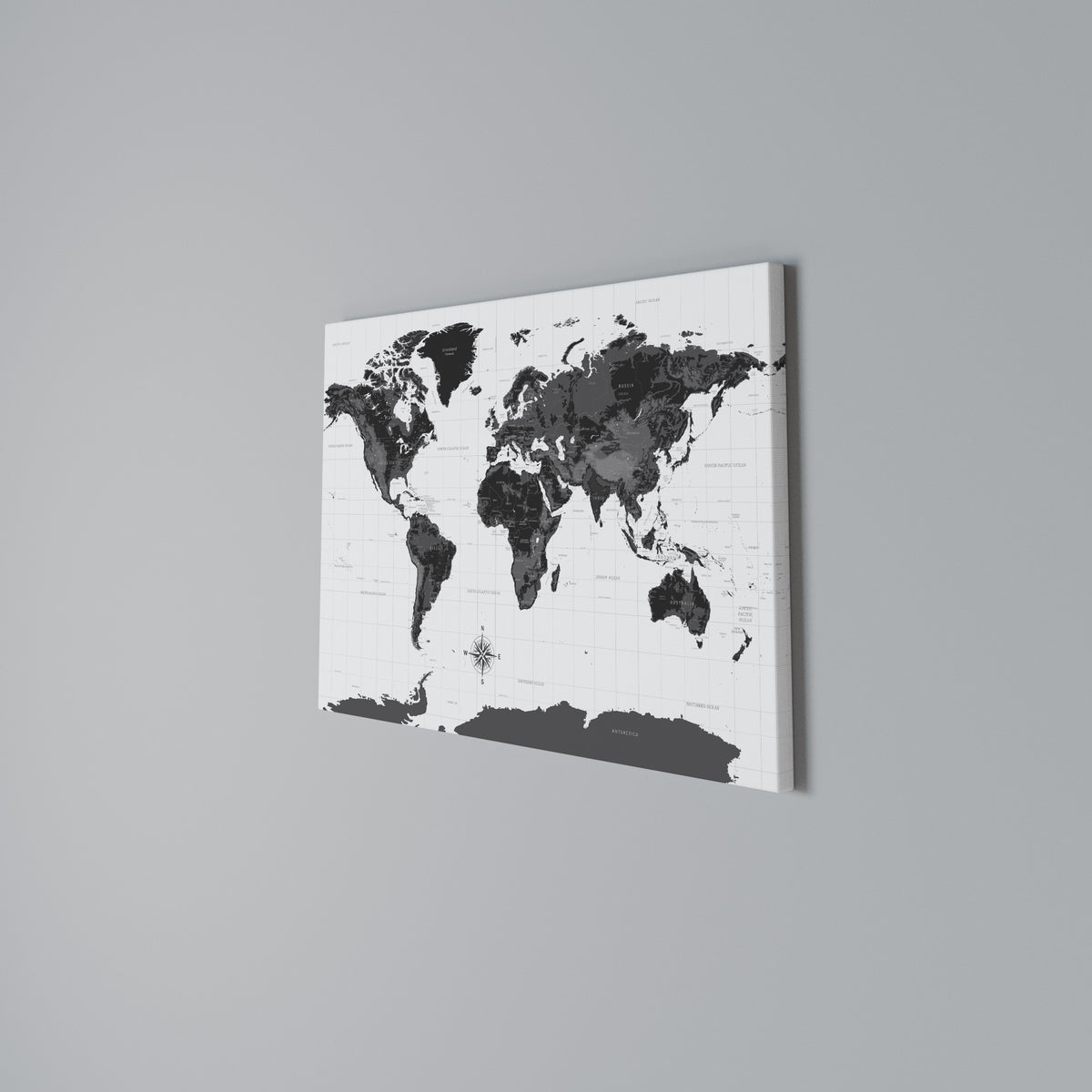 MONOCHROME EARTH MAP Stampa su tela orizzontale