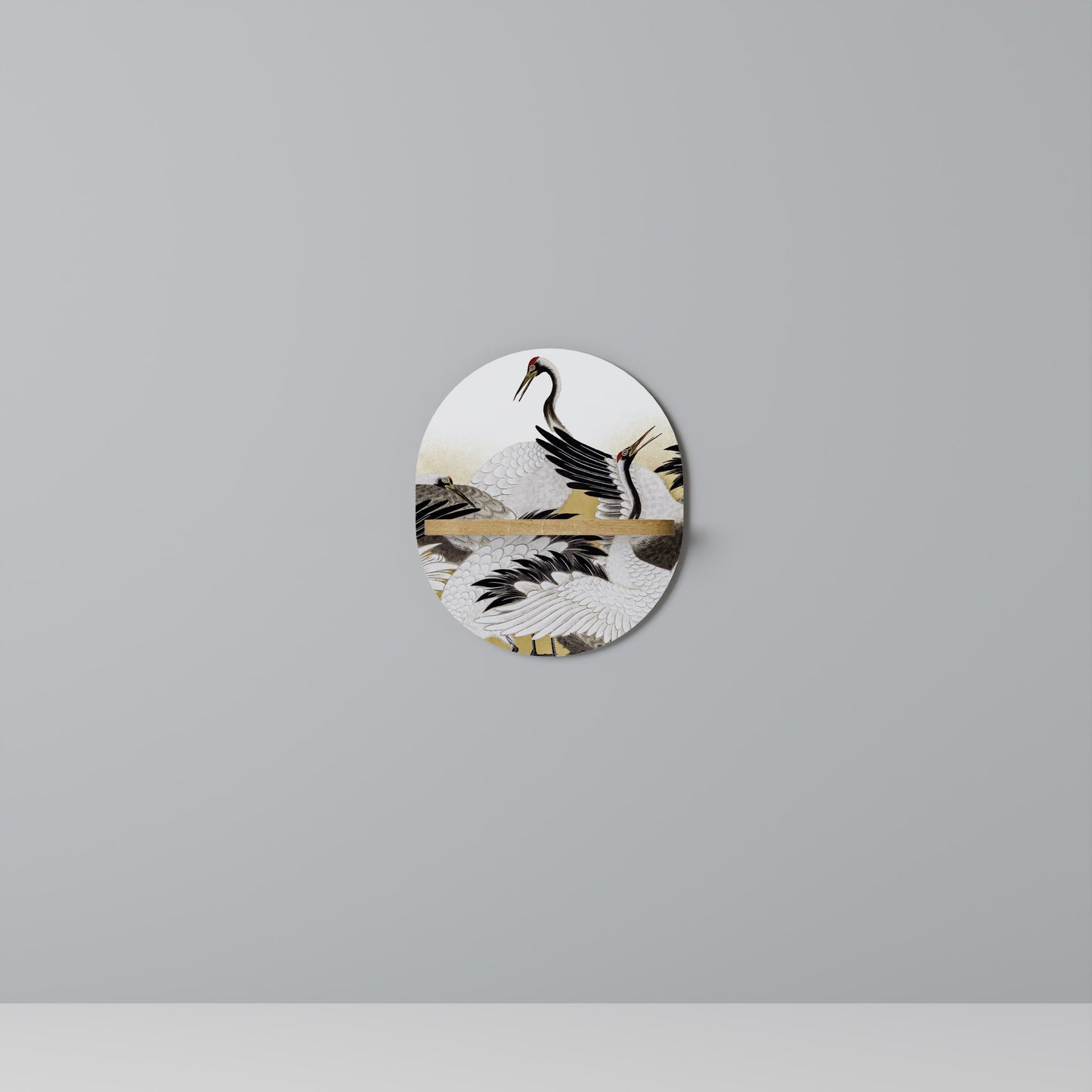 JAPANESE FLOCK OF CRANES Mensola ovale in effetto rovere