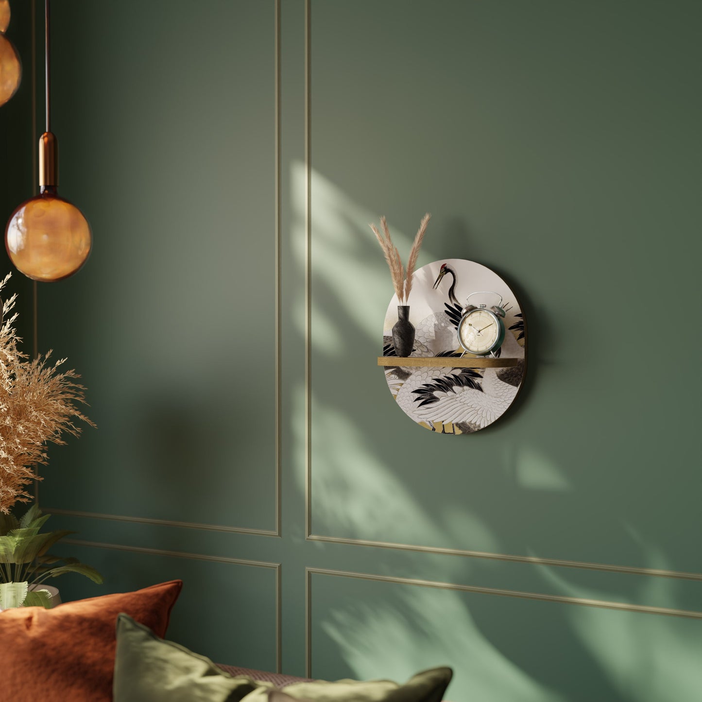 JAPANESE FLOCK OF CRANES Mensola ovale in effetto rovere